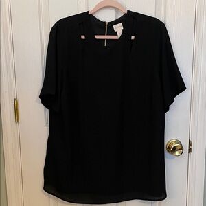 Chico's Black Short-Sleeve Keyhole Blouse - Size 3 (XL)